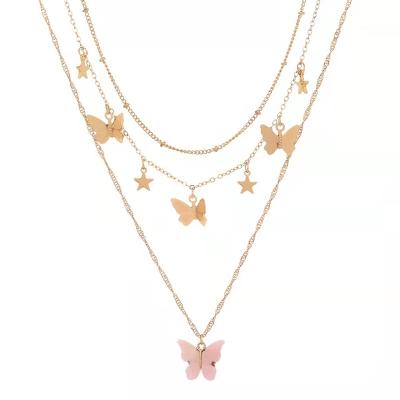 China Trendy INS Butterfly Tassel Multilayer Trend Necklace Women for sale