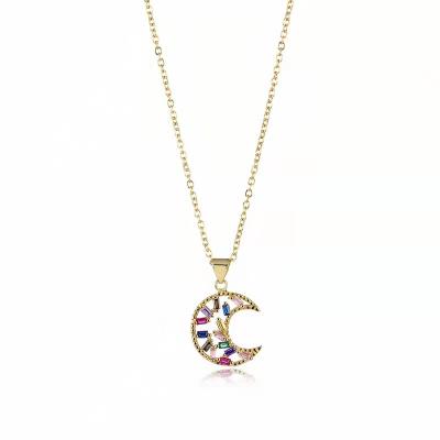 China FASHION Gold Plated New Moon Mixed Color Zircon Necklace Women for sale