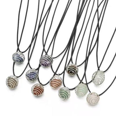 China Trendy Lantern Cover Spiral Spring Natural Stone Rope Pendant Necklace for sale