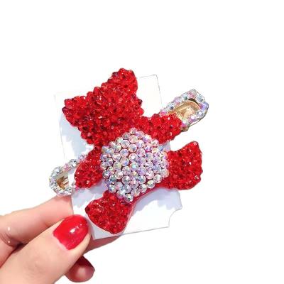 China Japan and Korean New Year's style red rhinestone full of diamond bear love peach heart starfish bb clip hairpin for sale