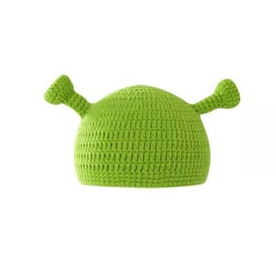 China Fashion \ Shek Cozy Green Knitted Hat Cartoon Creative Handmade Headwear \ Durable Funny Dime Gift for sale