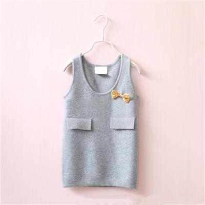 China Sustainable Custom Knitted Sleeveless Casual Cotton Kids Babies Sweater Dress With Bow And Pockets for sale