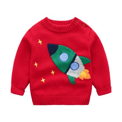 China Anti-pilling 2021 newcomers Rocket Pattern Sweater Button On red shoulder children's knitwear for sale