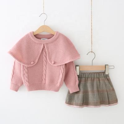 China Preppy Style Kids Girls Clothes Set Ruffle Tops With Plaid Pleated Skirt Sets for sale