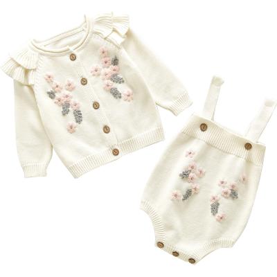 China Cotton Embroidery Design Breathable Cardigan and Knit Jumpsuits Baby Sweater Set for sale