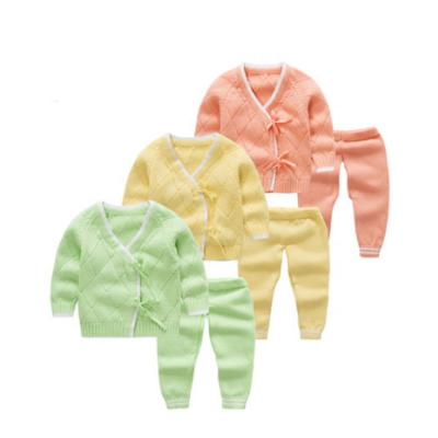 China Antibacterial Newborn Baby 0-1Y Sweater Set With Lace Cardigan And Open Crotch Pants for sale