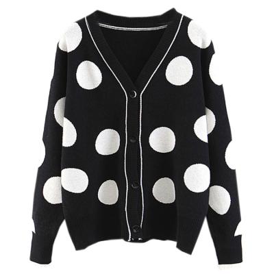 China Plus Size Dot Pattern Cotton Sweater Long Sleeve Slouchy Anti-Shrink V-Neck Long Sleeve Knitted Cardigan Women's Sweater for sale