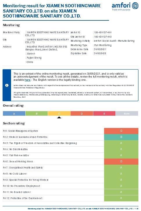 BSCI - Xiamen Soothingware Sanitary Co., Ltd.