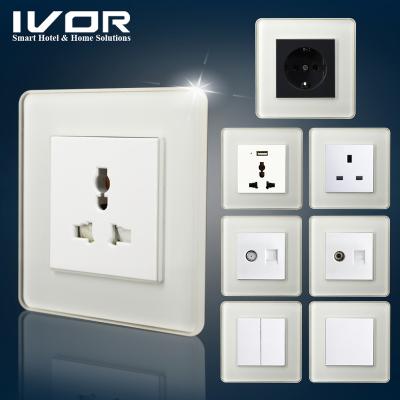 China New Design IVOR Glass Frame Switch Glass Frame Switch and Sockets EU Universal 230v Socket for sale