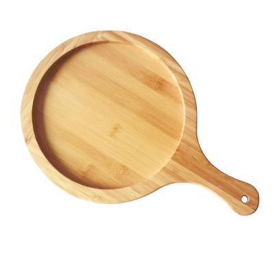 China Sustainable Wholesale Round Bamboo Pizza Serving Tray Pizza Cutting Board Food Pizza Board With Handle for sale