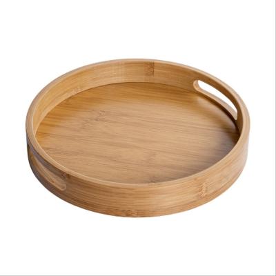 China Wholesale Bamboo Serving Tray Round Serving Rolling Tray With Twin-ear Handy HandlePortable Small Tea Tray for sale