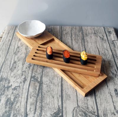 China Sustainable Inventory Bamboo Sushi Tray With Grooves For Flavor Dish Wholesale Customized Insertable Detachable Sushi Dish for sale