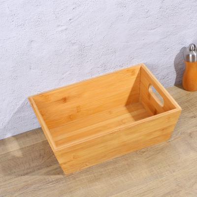 China Sustainable Wholesale Customizable Serving Tray Nordic Rectangle Eco-Friendly Bamboo Customizable Basin With Deep Handles Tray for sale