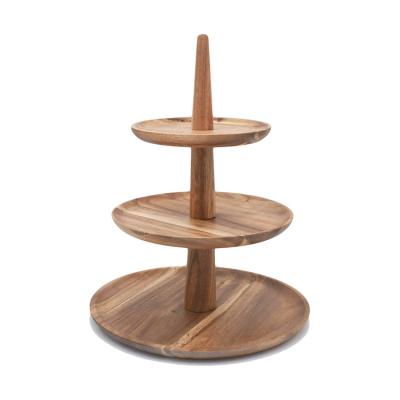 China Sustainable Wooden Dessert Tray Serving Dishes Plate 3 Tier Cake Turntable Stand Candy For Afternoon Tea for sale