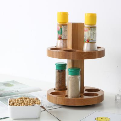 China Sustainable Kitchen Custom Rotating Bamboo Spice Rack Organizer To Hold Spice Bottle for sale