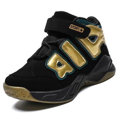 China Fashion Trend High Quality Kids Basketball Shoes Black Blue Sports Sneaker Gold Kids Brand New Styles for sale