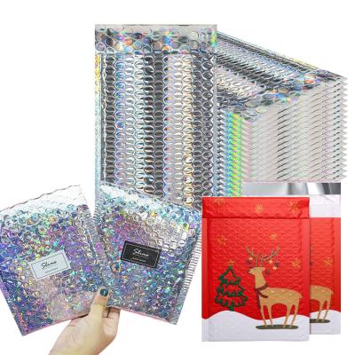 China Strong Adhesive/Shock-resistance/Waterproof/Nice Printing Holographic Packaging Bubble Wrap Mailing Bags Poly Metallic Holographic Bubble Mailers for sale