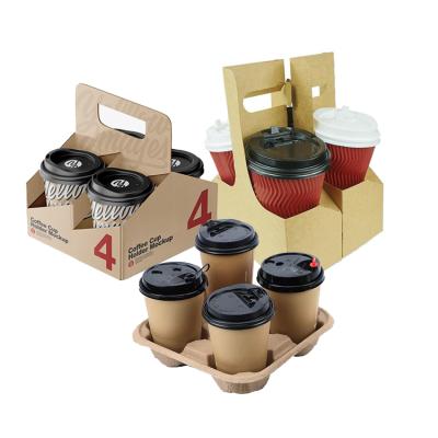 China Cheap Customized Recyclable Take Away Hot Craft Papercup Drink Wrapping Paper Coffee Tea Carrier Disposable Paper Cup Holder for sale