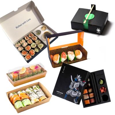 China Square Cardboard Disposable Food Takeout Containers Roll Nori Restaurant Togo Sushi Packaging Packaging Box With Pla Window for sale