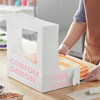 China Disposable Custom Your Own Logo Automatic Automatic Cupcake Carrier Paper Box Birthday Cake Elegant Takeaway Luxury Boxes for sale