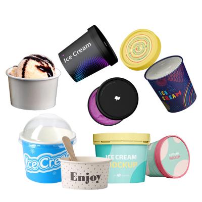 China OEM Recyclable 100ml 180ml 500ml Custom Copy and 4oz 5oz 8oz 16oz White Empty Paper Ice Cream Cups Packaging With Lid Teaspoon For Ice Cream for sale