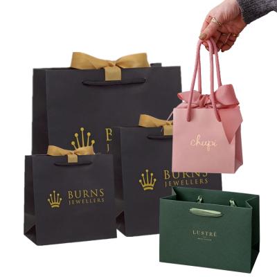 China Luxury famous manufacturer brand clothing jewelry gift shopping recyclable packaging small black paper bags custom printing with your own logo for sale