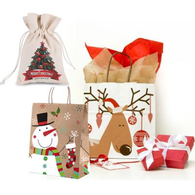 China Wholesale Cheap Custom Recyclable Printed Logo Decorative Fancy Craft Present Packing Brown Shopping Christmas Gift Wrapping Paper Bag Set for sale