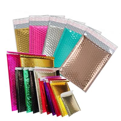 China Wholesale Strong Adhesive/Shock-resistance/Lightweight Printing Waterproof/Nice Logo Printing Glossy Aluminum Foil Rose Gold Metallic Bubble Mailer Custom Made for sale