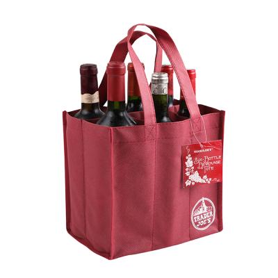 China Waterproof Customize With Logos Fabric Recyclable Foldable Reusable Heavy Duty Grocery Textile Carry Bag For 6 Bottle Wine for sale