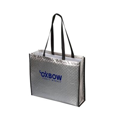 China Customized waterproof best market with logo pet rpet aluminum foil viable silver spunbond black customer recycled shopping tote bag for sale