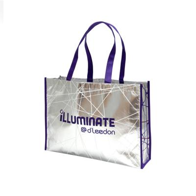 China Eco Friendly Custom Large Capacity Laminated Non Woven Tote Silver Metallic Reusable Retail Premium Shopping Bag for sale