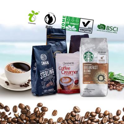 China Custom Printing Moisture Proof Heat Seal One Way Biodegradable Flat Bottom Valve Packaging Aluminum Foil Plastic Bag For Packing Coffee Bag for sale