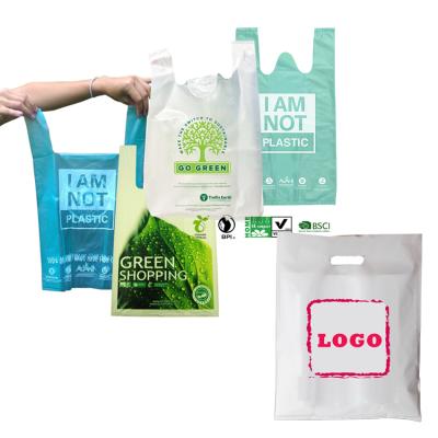 China BIODEGRADABLE Sustainable Eco Friendly Plant Based Bio PLA PBAT Organic Biodegradable T-Shirt I Am Not Compostable Plastic Bag Shopping Bags for sale