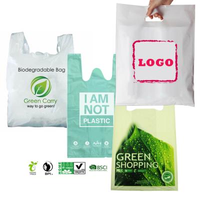 China Eco-friendly plant BIODEGRADABLE home raw material bio ok T-shirt pla biodegradable plastic bag degradable shopping bags bolsas for sale