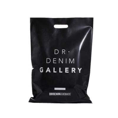 China Wholesale Customizable Eco-Friendly Logo Printing Standard Size High Quality Heavy Duty Black Plastic Shopping Bag With Handle for sale