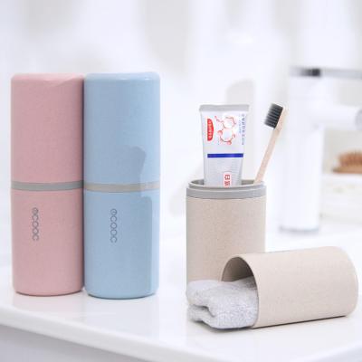 China Wholesale Custom Viable Two-in-One Wheat Straw Toothbrush Cup Toothbrush Holder with good sealing for business trip for sale