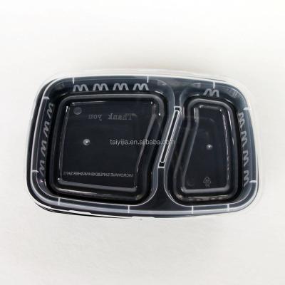 China 2 Compartment Minimalist Black PP Microwave Bento Boxes Plastic Disposable Food Container for sale