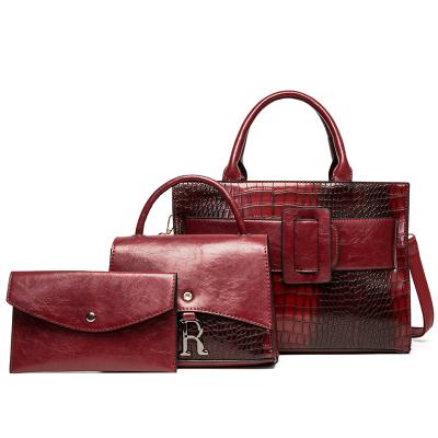 China Large Capacity High Quality Elegant Ladies Purse Office Large Capacity PU Leather Tote Handbag Set For Women Crocodile Patter Alligator Buckle for sale