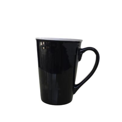 China 14 Oz Black Glazed Ceramic Cone Cup With White Brim for sale