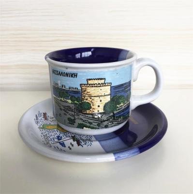 China Einzigartige moderne Tasse und Untertasse 220ml 8oz glasiert mit Muster der Chinesischen Mauer zu verkaufen