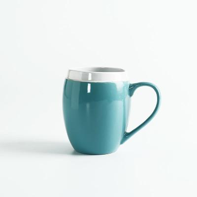 Cina 10oz ha lustrato le tazze beventi ceramiche della grande pancia, tazza reattiva blu della glassa in vendita