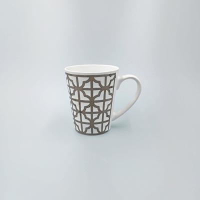 China 9oz embossed pattern Ceramic  Mug Promotional Silk Screen Drinkware Type Mug for sale