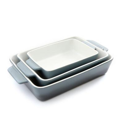 중국 직사각형 모양의 Bakeware 캐서롤 접시 세라믹 오븐 베이킹 팬 세트 판매용