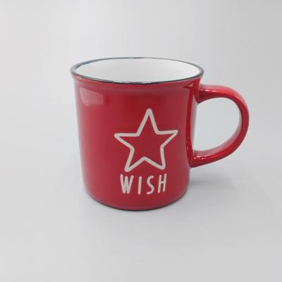 China Tazas de café de cerámica de la pantalla de seda 9oz esmaltado rojo en venta