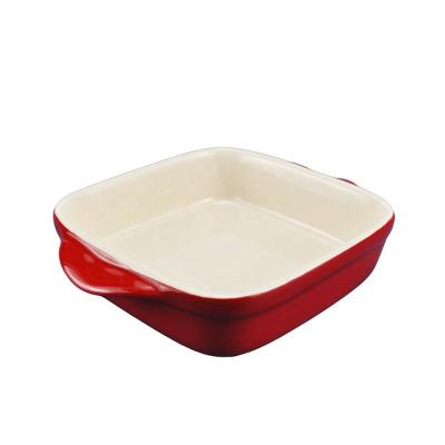 China Fantastische Brownies-Cake Ceramische Bakeware Vierkant Pan With Double Handle Te koop