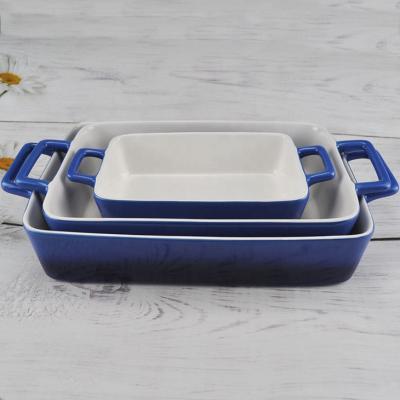 Chine Plat de forme rectangulaire sain Oven Baking Pan Set en céramique de cocotte en terre de Bakeware à vendre