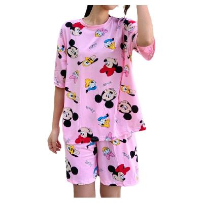 China Wholesale-QUICK-DRY Service Cute Home Casual Plus Size Cartoon Pajamas Silk Women's Two-piece Suit for sale