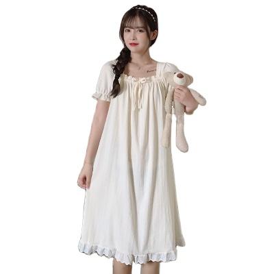 China 2021 QUICK-DRY new soft spring summer pajamas woman princess wind sleep skirt and sleeve princess thin summer cotton shorts for sale