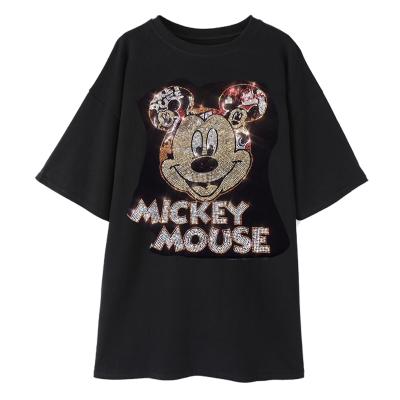 China Anti-Wrinkle Heavy Industry Diamond T-shirt Mickey Pattern Cotton Short Sleeve Top for sale