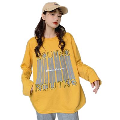 China Korean version of Anti-wrinkle T-shirt women's new loose 2021 long-sleeved shirt spring and autumn all-match printed push-up tops for sale